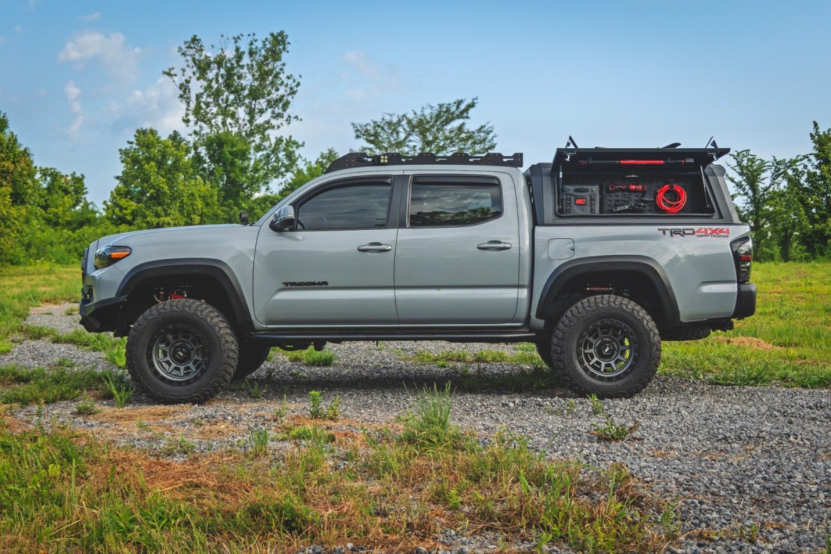 Toyota Tacoma Bed Cap Molle Panel Side Storage Bin - Driver Side - Rough Country - Molle Panel + Integrated LED, Powder-Coated - '16-'23